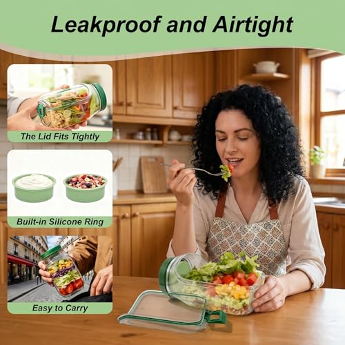 2025 New Side-Opening Salad Jar - Leakproof Mason Jar Container, Dishwasher Safe, All-in-One Meal Prep Solution for Fresh Lunches On-the-Go(2PC) - color: 2PC