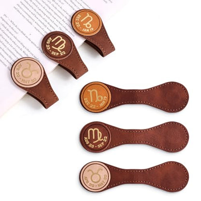 3 PCS Leather Magnetic Bookmark Clips, Zodiac PU Leather Bookmarks for Book Lovers, Full Set of Book Clip Accessories, Earth Sign - style: Earth Signs Constellation