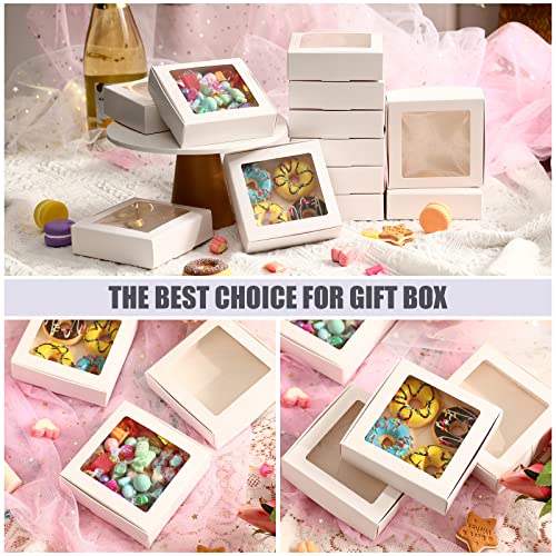Zonon 30 Pcs Kraft Paper Boxes with Window 4.13 x 4.13 x 1.18 Inch Candy Packaging, Small Gift Boxes, Soap holder, Mini Treat Packaging for Bakery Chocolate Jewelry Display (White) - color: White
