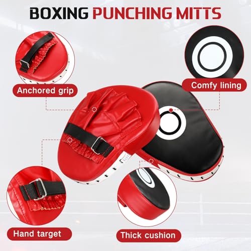 Arrowbash Boxing Gloves and Punching Mitts Set for Kids 6oz Black Gloves Curved Punch Mitts Pad Sparring Training Equipment for Martial Arts Muay Kickboxing Taekwondo Karate BJJ