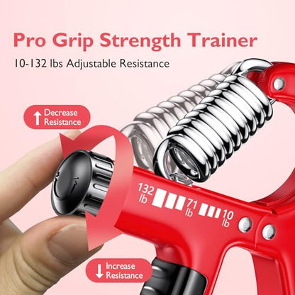 FitBeast Grip Strengthener 팔뚝 강화제, 근력 훈련 및 재활을 위한 조절 가능한 핸드 그립 강화제, 4.5-59.9kg(10-132파운드) 저항, 운동 선수 및 물리 치료에 이상적 (1개) - color: 레드
