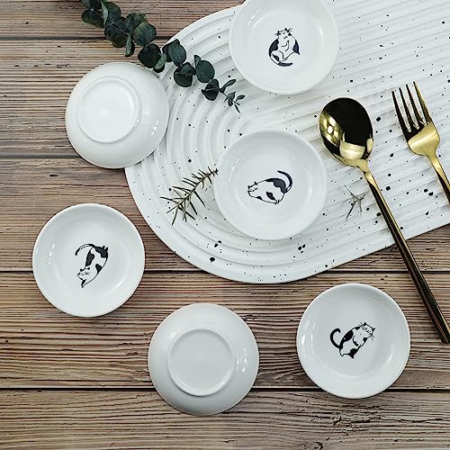 Super Cute Gentleman Cat Ceramic Sauce Dish/Seasoning Dish/Sushi Soy Dipping Bowl/Appetizer Plates/Serving Dish for Kitchen Home(Set of 6) - color: Cat-Gentleman