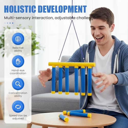 Reflective Drop Stick Challenge Game Set, 2026 Upgrade Hand Eye Coordination Training Catching Sticks Game Reaction Training, 3 Adjustable Speed Modes Catching Sticks Games - color: Pink