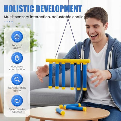 Reflective Drop Stick Challenge Game Set, 2026 Upgrade Hand Eye Coordination Training Catching Sticks Game Reaction Training, 3 Adjustable Speed Modes Catching Sticks Games - color: Light Blue