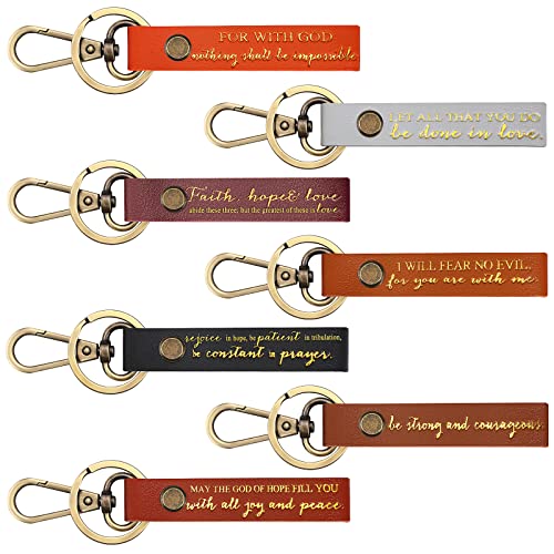 Sureio 7 Pcs PU Leather Christian Keychains Gift Bulk - color: Dark Color