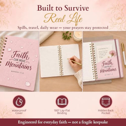 Hardcover Blank Christian Notebook – 140 Pages - Matthew 17:20 | Lined Pages with Bible Verse Cover – Inspirational Writing Spiral Notebook for Bible Study, "Faith Can Move Mountains", Pink - color: Faith_Pink