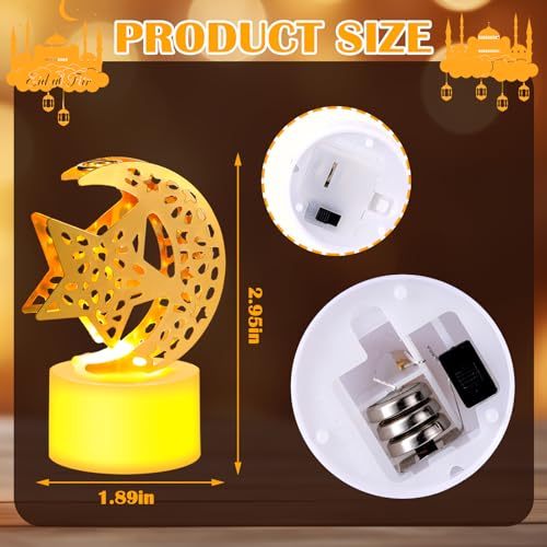 Aurelema 24Pcs Ramadan Mubarak Flameless LED Candles Lights Eid Mubarak Candle Star Moon Battery Operated Lamp Electric LED Muslim Ramadan Night Light Gift for Eid Home Table Party Supplies(Assorted)