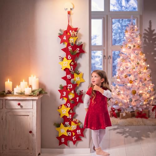 Watersay Christmas Star Advent Calendar, Felt Wall Hanging, 24 Pockets - style: Star