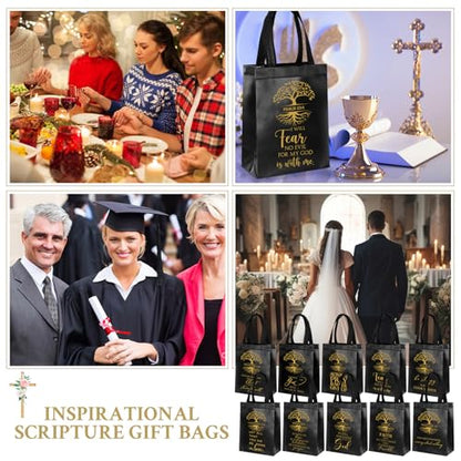 Sweetude 30 Pcs Bible Verse Christian Gift Bags Set, Black and Gold - color: Black and Gold