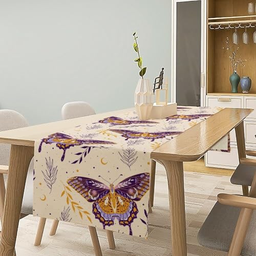 Moth Table Runner, Gothic Mystery Moon Boho Flowers Botanical Print Table Runner for Home Kitchen Dining Patio Holiday Party 13x36in - color: Moth-10, size: W13''xL36''