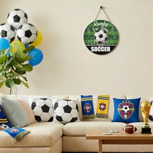 Smile Ready For Some Soccer Wooden Round Door Hanger, Game Day Playbook Themed Front Door Sign for Sports Fans & Soccer Party Decor - style: Soccer Tactic
