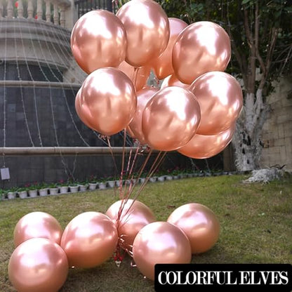 Rose Gold 12 Inch 100 Pcs Latex Metallic Chrome Balloons Helium Shiny Thicken Balloons Party Decorations (Rose Gold) - color: Rose Gold
