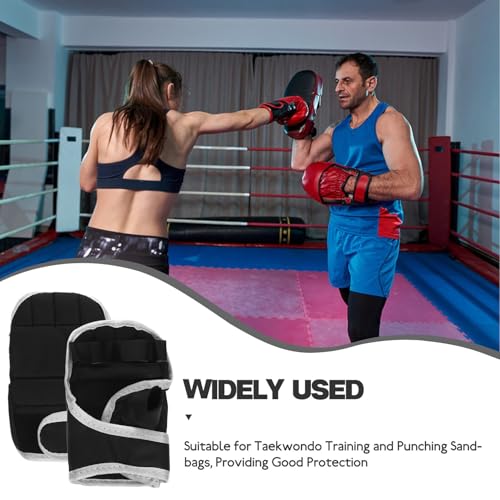 POPETPOP Half-Finger Boxing Gloves and Wrist Wraps, Breathable Cloth Kickboxing Training Sparring Gloves for Gym and Bag Work, 1 Pair Black Protective Hand Wraps for Martial Arts
