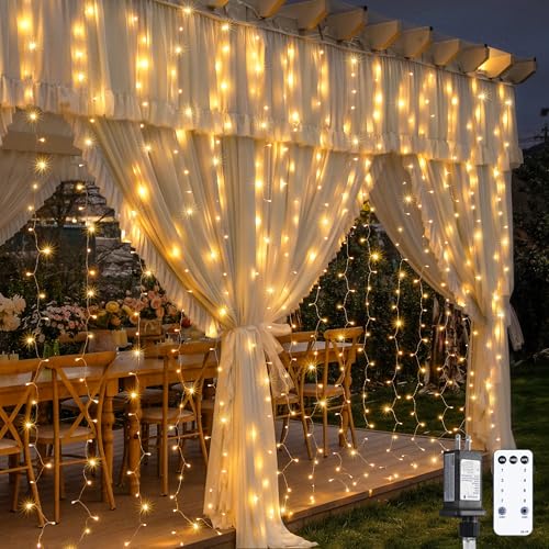 JMEXSUSS 900 LED Curtain Lights, Outdoor String Lights Indoor, 9.5x29.5ft - color: *Warm White, size: 900 LED