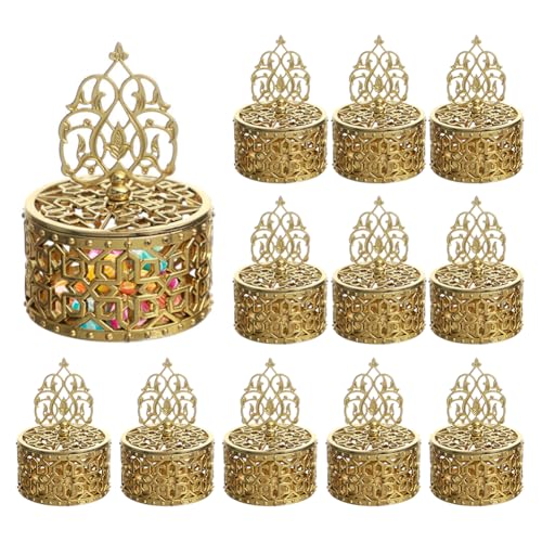 12PCS Candy Boxes with Lid Candy Containers for Ramadan Eid Mubarak Islamic Party Decor Treat Boxes Wedding Favor Boxes Decorating Ornament Container Storage Container Candy Jars for Party - color: Golden