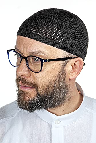 ihvan online Turkish Muslim Lux Knitting Kufi Hats for Men, Taqiya, Takke, Peci, Islamic Caps, Islamic Gifts, Standart Size - color: Black