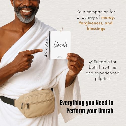 Umrah Guide – Umrah Dua Cards | Step-by-Step Portable Umrah Guide with Pouch & Adjustable Lanyard – Waterproof & Durable