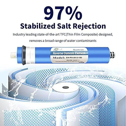 Huining Reverse Osmosis Membrane 100GPD-1812/2012 RO Membrane Housing Kit with 1/4 Quick Connector,Check Valve,Water Pipe,Wrench Whole Set for Residential Household Hospital Water Filtration System - style: 100GPD kit