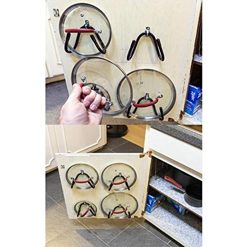 Pmsanzay Cabinet Door/Wall Mount Pot Lid Rack Pot Lid Holder Organizer for Kitchen Wall - Fit Standard Lids 5-10 Inches - Metal (pack of 4)