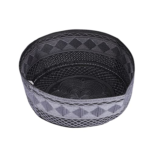 Mens Muslim Hat Islamic Prayer Cap, Muslim Eid Prayer Embroidered Kufi Fat Ramadan Mosque Arab Indian Prayer Cap - color: Dark Gray