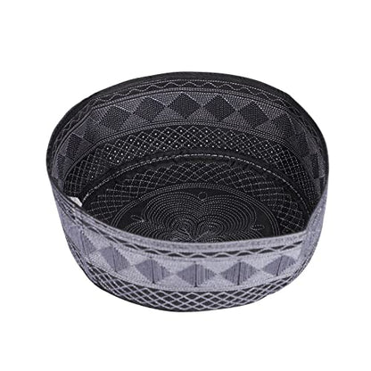 Mens Muslim Hat Islamic Prayer Cap, Muslim Eid Prayer Embroidered Kufi Fat Ramadan Mosque Arab Indian Prayer Cap - color: Dark Gray