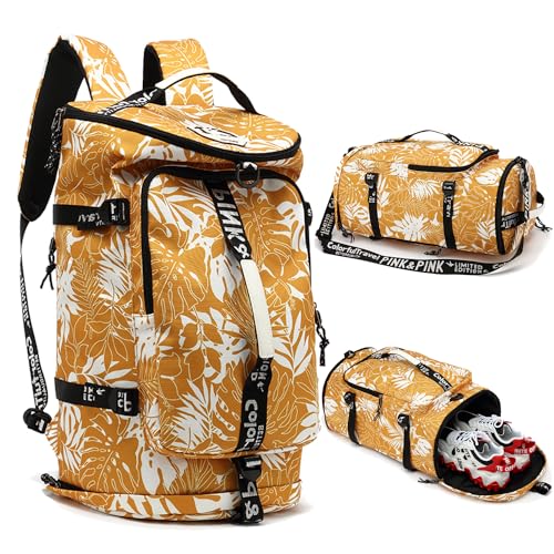 gym duffel bag backpack wrestling bag with shoe compartment 4 kinds of back method waterproof sports walking laptop - color: A-floral Yellow