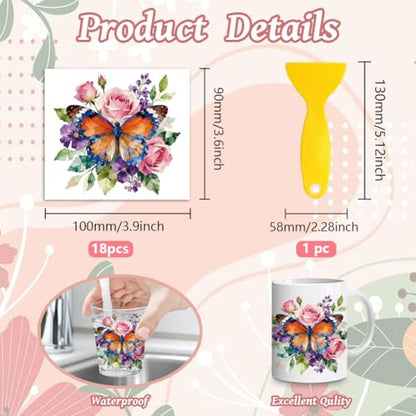 Peacoblue 18 Sheets Rub on Transfers for Crafts, Birds and Flowers 3.6"x3.9" UV DTF Cup Wraps Waterproof Rub on Cold Transfers Stickers for Wood Glass Metal Cup Tumblers Mirrors Mugs Home Decor - style: Birds and Flowers