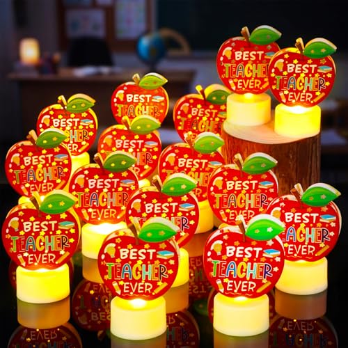 Handepo 15 Pcs Best Teacher Ever Tea Lights Flameless Candles Table Decor - style: Best Teacher Ever