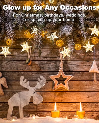 JOLYMOLY Star String Lights Plug in, 59 Ft 100 LED Star Fairy Lights with Remote Timer, Connectable Waterproof for Bedroom Wedding Party Indoor Outdoor Décor, Warm White