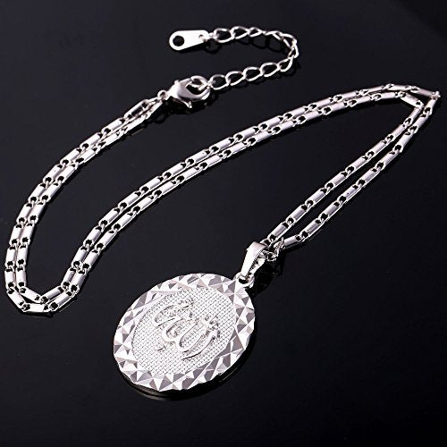 U7 Allah Pendant Necklace with Chain Platinum / 18K Gold Plated Muslim Jewelry Islamic Pendant - color: 05.Platinum Plated