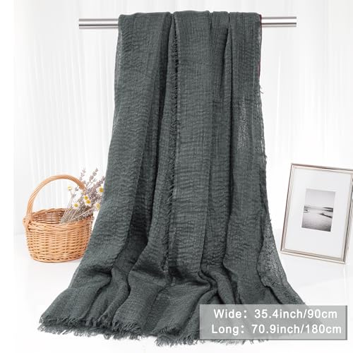 Nydotd Women Summer Cotton Linen Scarf Crinkle Long Beach Shawl Wrap hijab with Fringe - color: Dark Grey
