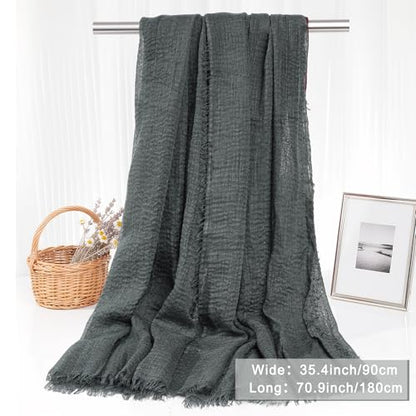 Nydotd Women Summer Cotton Linen Scarf Crinkle Long Beach Shawl Wrap hijab with Fringe - color: Dark Grey