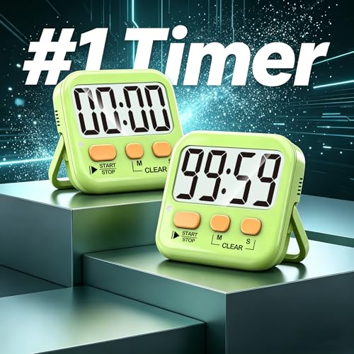 2 Pack Digital Timer for Kids Classroom Kitchen Timers for Cooking | w/ Battery, Easy to View, Alarm, Mute Mode, Count Down/Up, Magnetic, Kickstand, Hanging, Classroom Timer for Teacher Supplies - color: Light Green