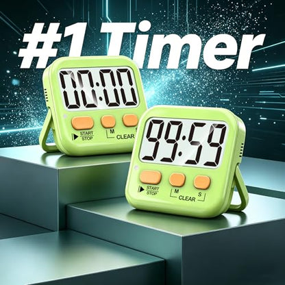 2 Pack Digital Timer for Kids Classroom Kitchen Timers for Cooking | w/ Battery, Easy to View, Alarm, Mute Mode, Count Down/Up, Magnetic, Kickstand, Hanging, Classroom Timer for Teacher Supplies - color: Light Green