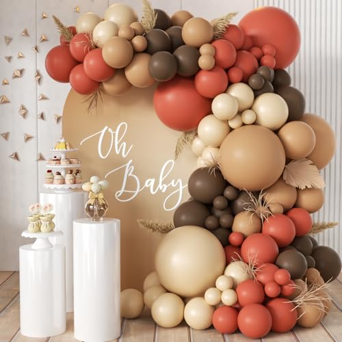 MEBAY Dusty Orange and Brown Balloon Arch Kit, 166Pcs Burnt Orange Camel Chocolate Brown Nude Balloons Garland for Boho Thanksgiving Autumn Baby Shower Fall Birthday Decorations - color: Orange-brown-nude