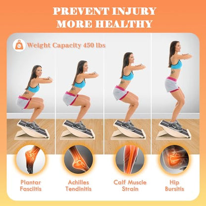 MUCITAGF Professional 2-in-1 Wooden Balance Board & Slant Board, 3 Angle | Adjustable Incline Board and Calf Stretcher, Stretch Board for Knees Ankle Heel Feet Leg, Anti-Slip, 450 lbs Capacity