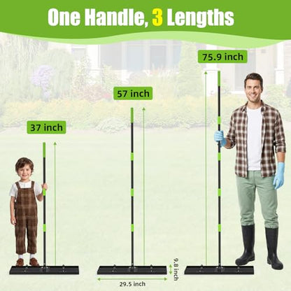 GARDTECH 30×10 Anti-Flip Lawn Leveling Rake,76” Adjustable Handle | Heavy Duty Stainless Steel,2mm Plate, for Topdressing, Sandbox, Garden Beds, Lawn Repair,Dog Spots - size: 30''x10''