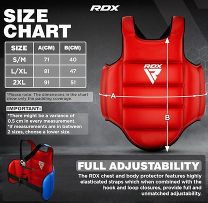 RDX Boxing Body Protector Reversible, Kickboxing MMA Muay Thai Chest Guard, Sparring Training Heavy Punching, Adjustable Shield, Martial Arts Upper Belly Protection Pad, Taekwondo TKD Vest - color: RED, size: Small-Medium