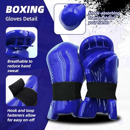 Martial Arts Karate Protective Sparring Gear Package Deal/Gift Adjustable Adult & Youth Headgear, Gloves & Kicks for MMA, Taekwondo, Boxing Training - color: Blue, size: Small