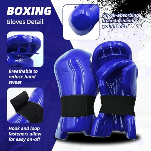 Martial Arts Karate Protective Sparring Gear Package Deal/Gift Adjustable Adult & Youth Headgear, Gloves & Kicks for MMA, Taekwondo, Boxing Training - color: Blue, size: Medium