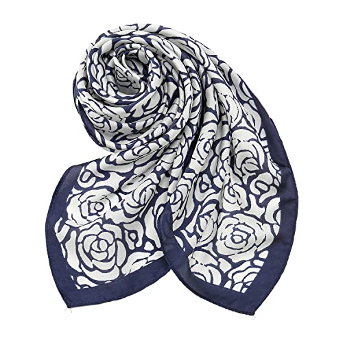 RIIQIICHY Women Head Hair Scarf Like Satin Silk Scarf Sleeping Hair Wrapping Night 27.5" - color: Dark Blue/White