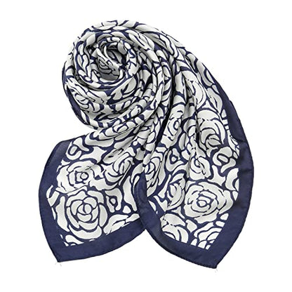 RIIQIICHY Women Head Hair Scarf Like Satin Silk Scarf Sleeping Hair Wrapping Night 27.5" - color: Dark Blue/White