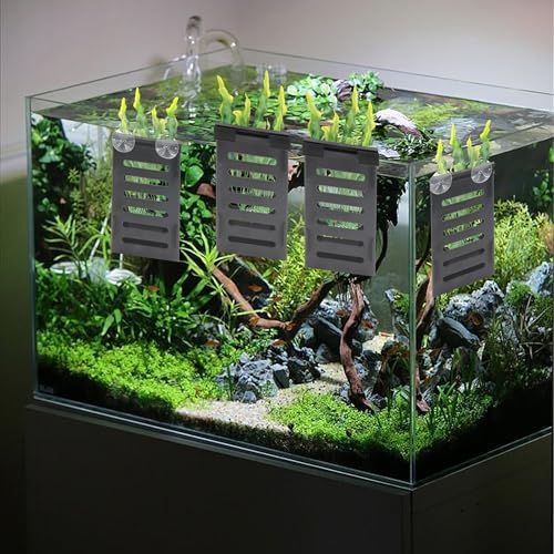 4 PCS Aquarium Plant Holder with Suction Cups, Fish Tank Plant Holder | Fish Tank Hanging Pots with 24 Hooks and 8 Suction Cups, Aquatic Plant Pots for Aquarium Decorations Plants