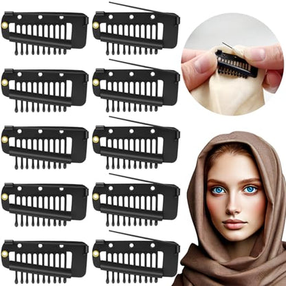 10 Pcs Safety Pin Snap-Comb Hair Clips for Securing Dupatta, Turban, Scarf, Wedding Veil, and Wig Piece - Secure Headscarf Clips with Teeth for Reliable Hold