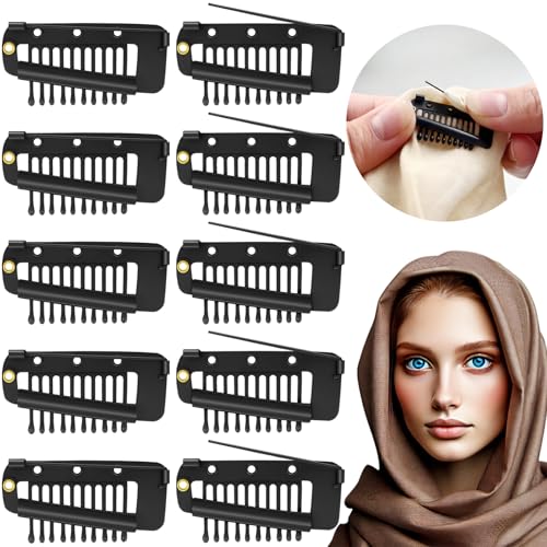 10 Pcs Safety Pin Snap-Comb Hair Clips for Securing Dupatta, Turban, Scarf, Wedding Veil, and Wig Piece - Secure Headscarf Clips with Teeth for Reliable Hold