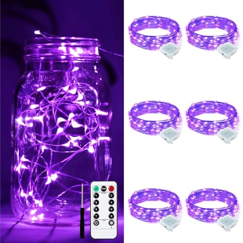 ZGWJ 6 Pack Fairy Lights Battery Operated with Remote, 7ft 20 LED Mini Fairy String Lights with Timer 8 Lighting Modes Waterproof for Halloween Christmas Tree DIY, Parties, Bedroom Decorations Purple - color: Purple, size: 6