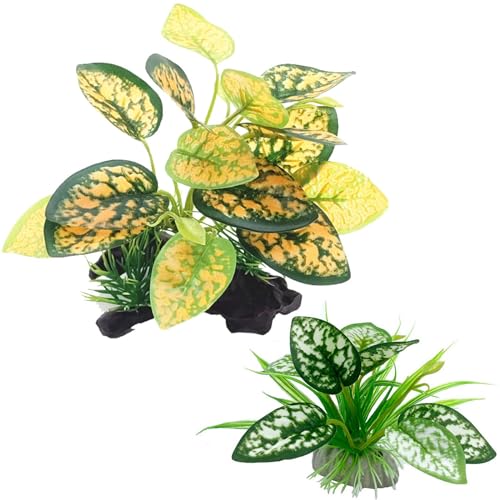 Moonorange Reptile Artificial Plants, Terrarium Plants Decorations Supplies, Aquarium Fish Tank Plant, Amphibian Habitat Hideout Tank Accessories (M Set-2pcs/C) - color: Ms Set-c
