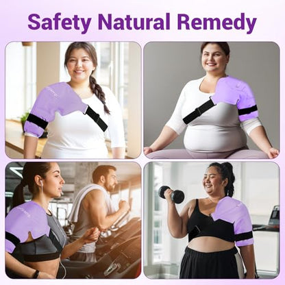Comfytemp 숄더 아이스 팩 랩 로테이터 커프 테라피 (라지/XL) | FSA 적격 HSA, 부상을 위한 젤 아이스 팩 재사용 가능, 통증 완화, 회복을 위한 핫 콜드 압축 어깨 브레이스, 퍼플 - color: 퍼플., size: 대형
