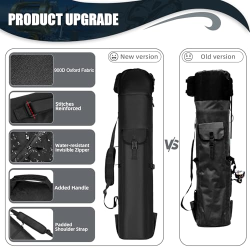 Fishing Rod Bag Fishing Rod Case, Durable Folding 900D Oxford Fabric Portable Large Capacity Waterproof, Fishing Gifts for Men Boys - color: Black