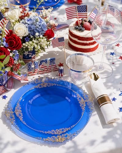Nervure 175PCS Clear Blue Plastic Plates - Plastic Dinnerware Set Include 25Dinner Plates, 25Dessert Plates, 25Cups, 25Forks, 25Knives, 25Spoons, 25Napkins Perfect for Wedding & Party - color: Transparent Blue, style: 175Pcs(25Guests)